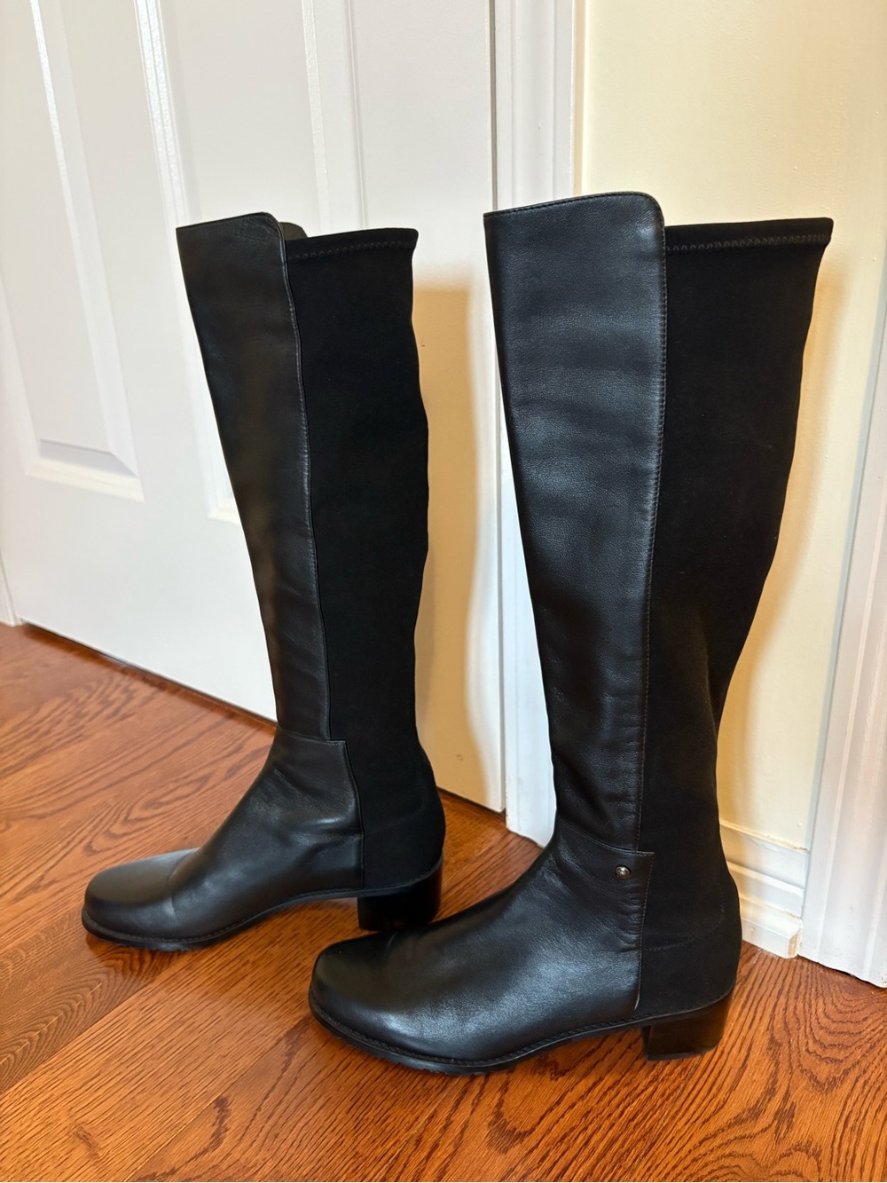 Stuart Weitzman Black Over-The-Knee Stretch & Leather Boots - Picture 2 of 10